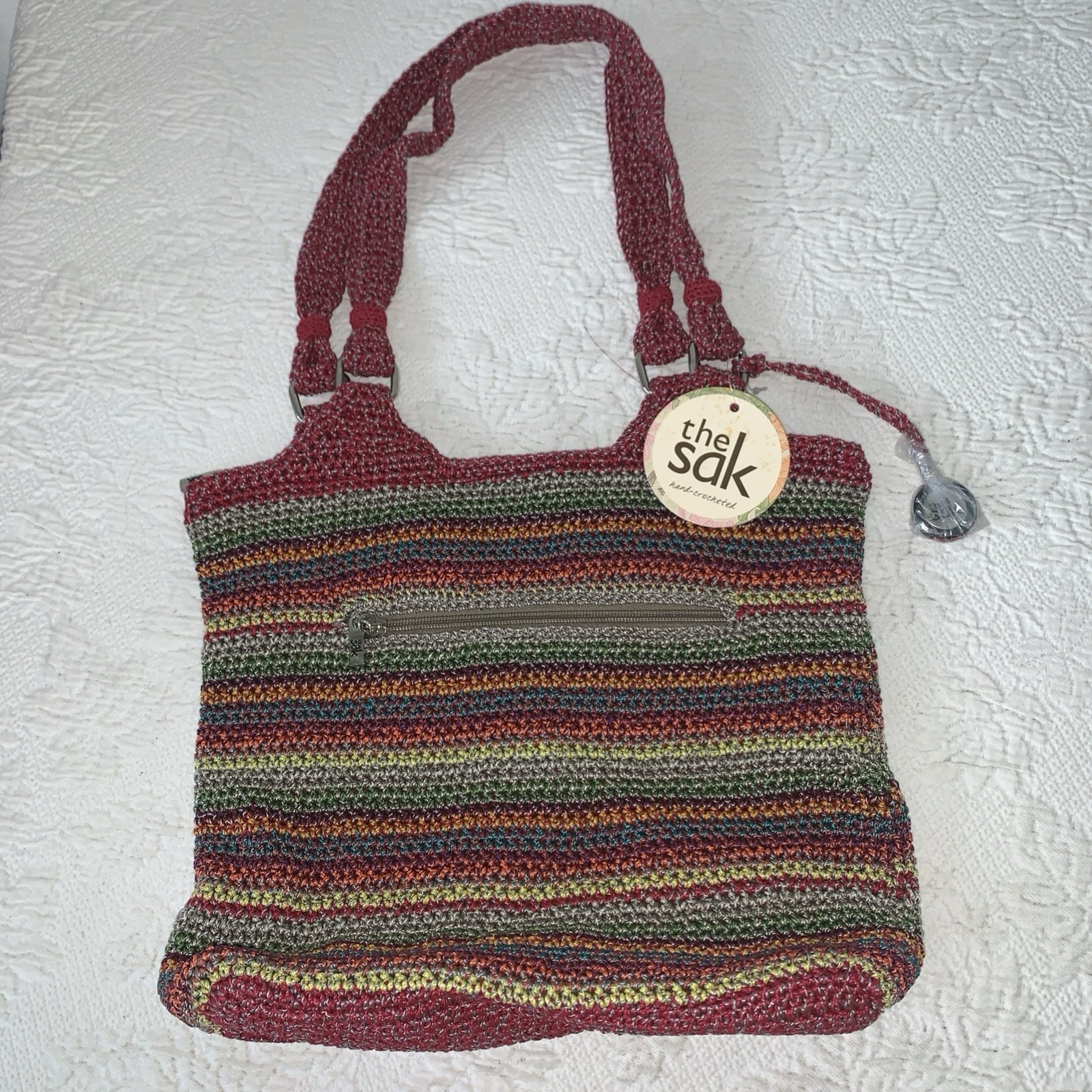 The Sak Gypsy Stripe Hand Crochet Hobo Purse Colorful Handbag Nwt Vtg